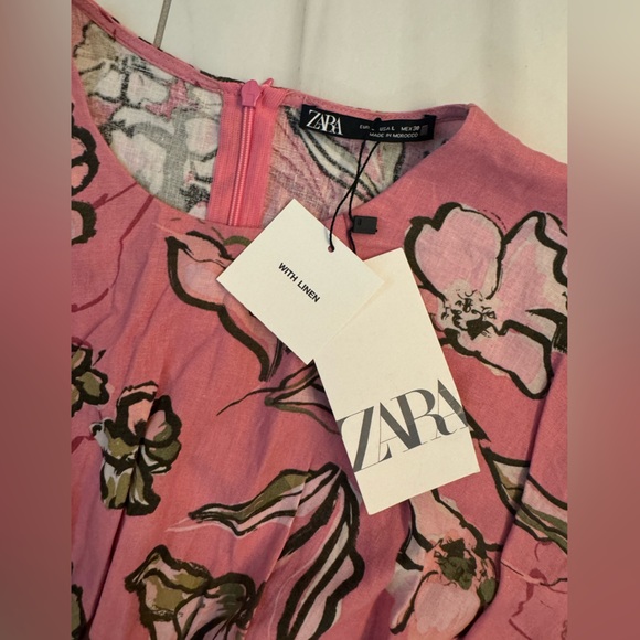 Zara Linen Blend Cutout Pink with Green details Large - Picture 11 of 11